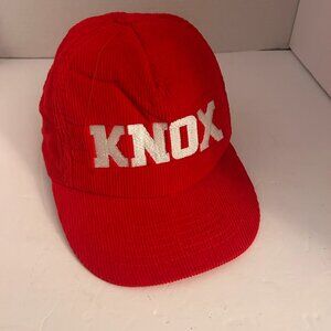 🧢 Red Corduroy Snapback Hat – “KNOX” Embroidered – Like New